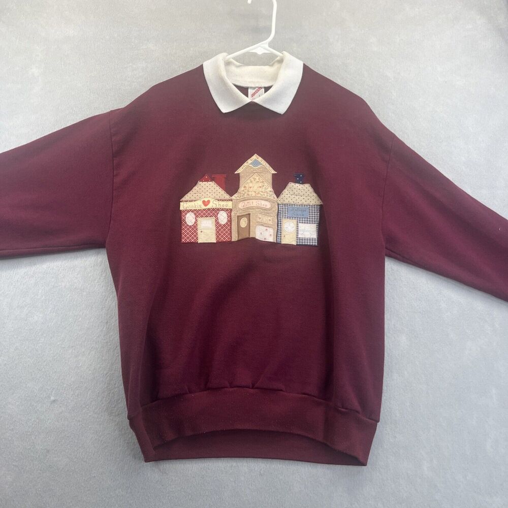 Jerzees Maroon L Collared Patchwork Sweatshirt Co… - image 1